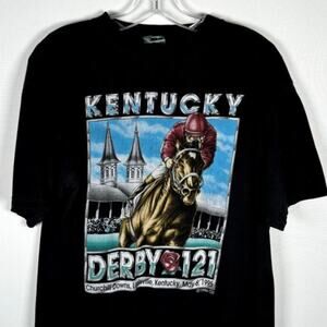 Vintage 1994 Kentucky Derby Black Cotton Casual Crew Neck Men's T-Shirt Size L